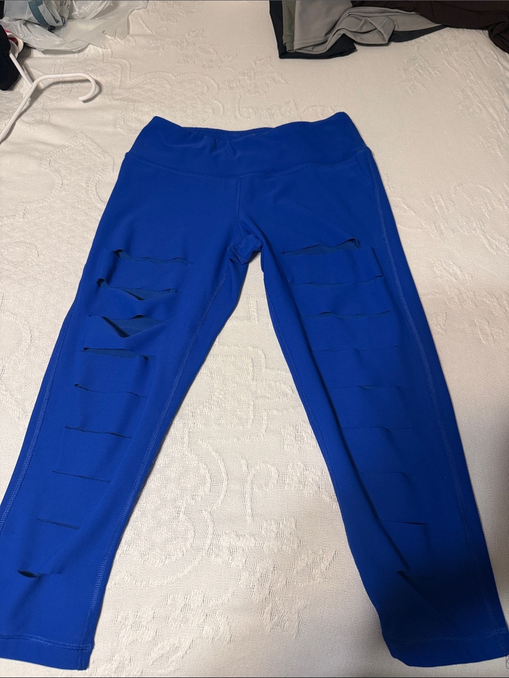 90 Degree By Reflex Royal Blue Capri Leggings with Front Slits